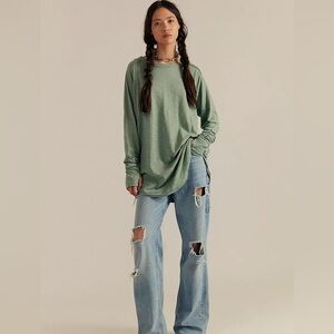 Free People We The Free NWT Arden Long Sleeve Sage Green Tunic Top Medium Boho